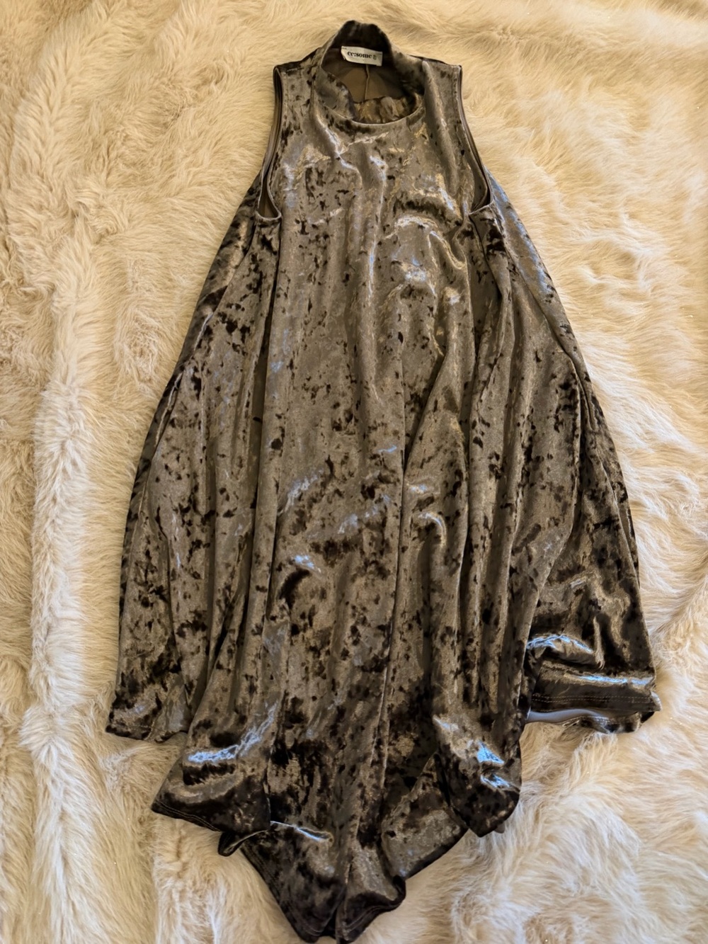 eesome Metallic Black Sage Asymmetrical Velvet Dress